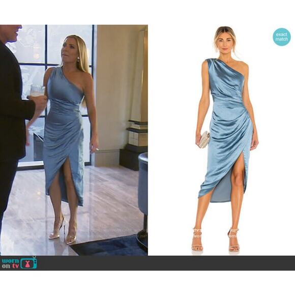 Elliatt NWT Cassini Satin One Shoulder Ruched Dress Cadet Blue XS - Picture 4 of 8